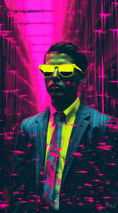 Man. Y2k neon glitch stickers glitch vaporwave nostalgia. Retro.