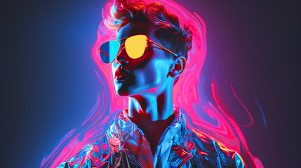 Man. Y2k neon glitch stickers glitch vaporwave nostalgia. Retro.