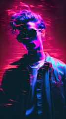 Man. Y2k neon glitch stickers glitch vaporwave nostalgia. Retro.