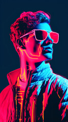 Man. Y2k neon glitch stickers glitch vaporwave nostalgia. Retro.