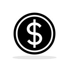 Dollar coin icon. Black money symbol in flat style. American dollar currency symbol.
