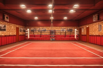Boxing red ring indoor at gym.
