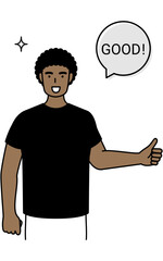 Gesture of GOOD, young black man giving thumbs up