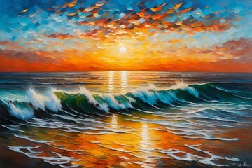 A mesmerizing seascape painting capturing the essence of Impressionism, featuring a tranquil marine...