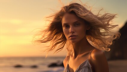 Fototapeta premium Standing Tall on the Serene Shoreline, Embracing the Ocean's Tranquility