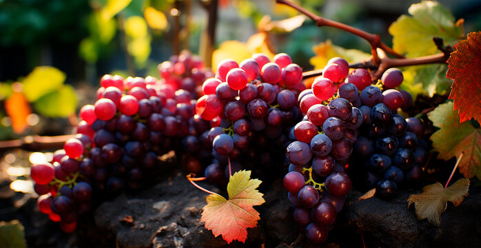 Wine vineyard, close-up grapes, future wine - AI generated image