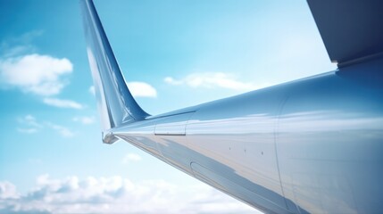 A Close-up of a Sleek Aircraft Part against a Backdrop of Blue Sky and Clouds