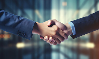 Two businessman shook hands, making deal, hand shake for an agreement.