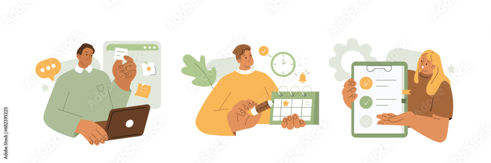 Aufkleber schedule management, business and organization concept illustration. collection of characters planni