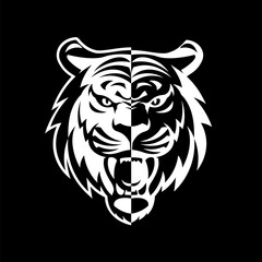 Illustration of a roaring tiger against a black background