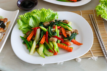 Vegetarian food, stir-fried Chinese kale with salted fish