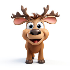 Cute Cartoon Moose Isolated on a White Background