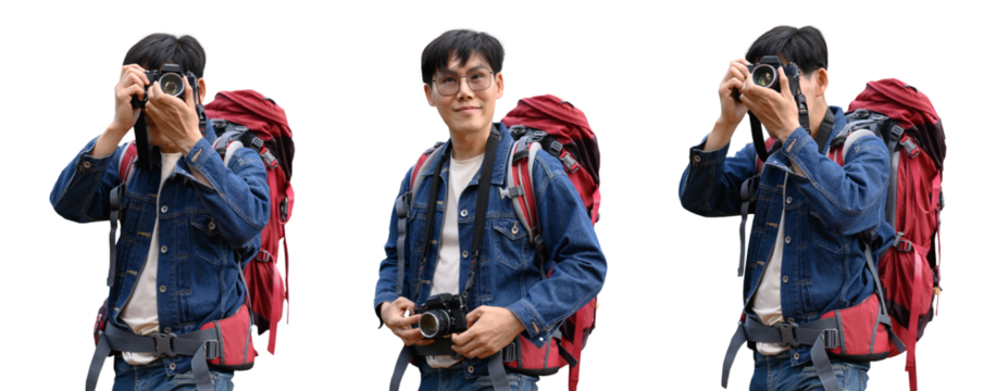 Transparent image of an Asian tourist man,PNG