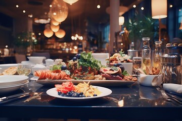 Table fresh food in luxury modern restaurant