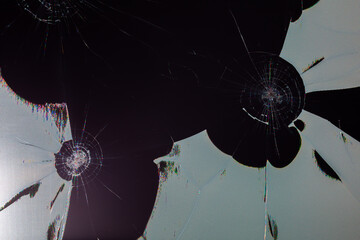 damaged LCD screen with cracks, full-frame background and texture