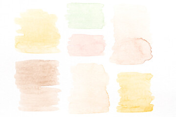 Watercolor samples of yellow brown autumn colors, abstract background, layout for text