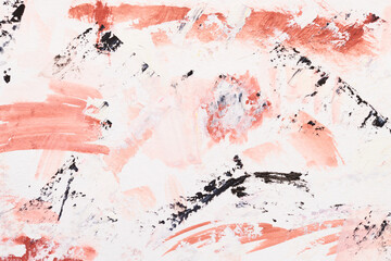 Multicolor abstract background, watercolor paint blots and stains on white paper, red ink