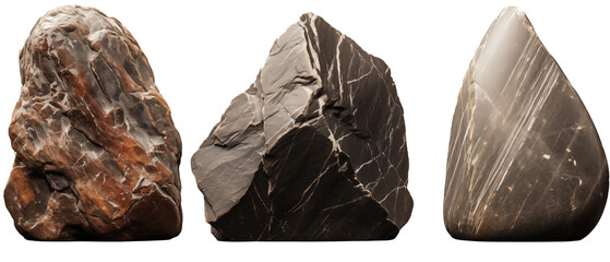 Set of realistic rock shape. Transparent background.
