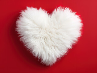 White heart made of wool on a red background, Valentines Day. Generative Ai