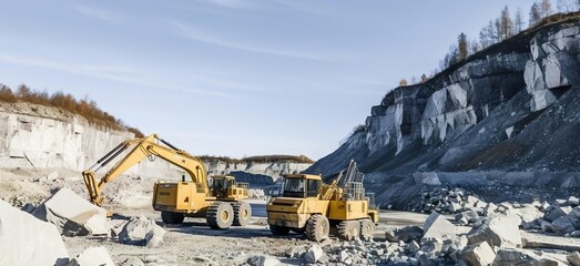 Heavy equipment in a stone quarry.

