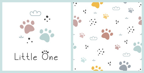 Seamless pattern with cats footprint, colorful designs for print, textile, wallpaper, wrapping, fabric and all your creative projects. Vector Illustration. Cats paw