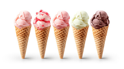 set of ice cream cone on white background - obrazy, fototapety, plakaty
