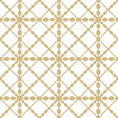 Vector seamless gold and white geometric pattern background. Luxury grid design with curved lines, simple lattice, mesh ornament. Elegant abstract repeat texture for decoration, print, wallpaper