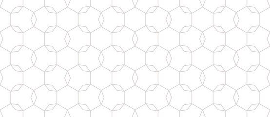 Linear grid vector seamless pattern. Subtle thin gray lines texture, delicate minimalist lattice, mesh, net, diamonds, hexagons. Abstract white and grey luxury background. Minimal wide geo design