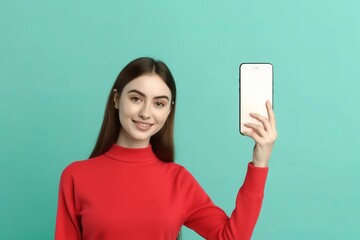 Female woman holding modern smartphone. Cellphone message portrait adult. Generate Ai