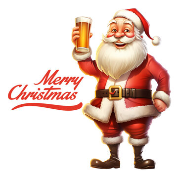 Merry Christmas Joyful Jolly Santa Claus laughing with a beer mug in hand 3D Illustration Art in isolated background, Merry Christmas, Xmas Santa