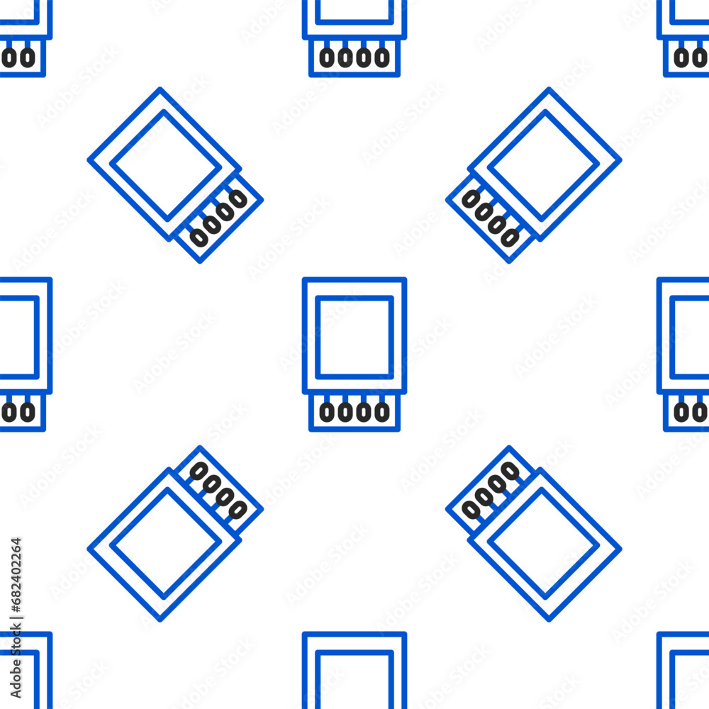 Poster line open matchbox and matches icon isolated seamless pattern on white background. colorful outline 
