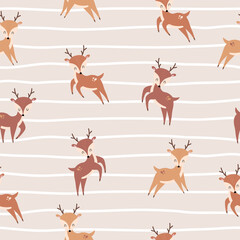 Seamless pattern with cute reindeer. Vector illustration. Animals background. For wallpaper, textile, wrapping and print design