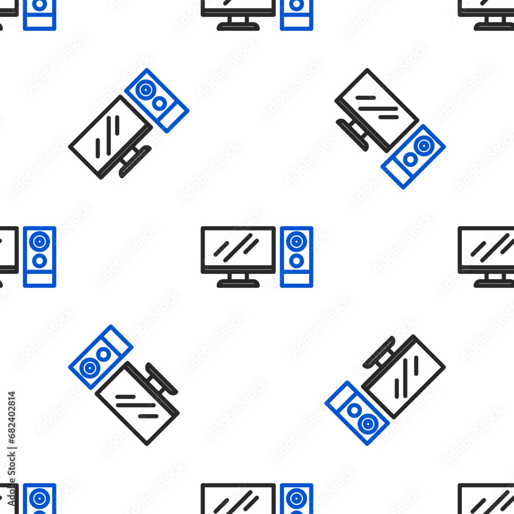 Poster line computer monitor icon isolated seamless pattern on white background. pc component sign. colorfu