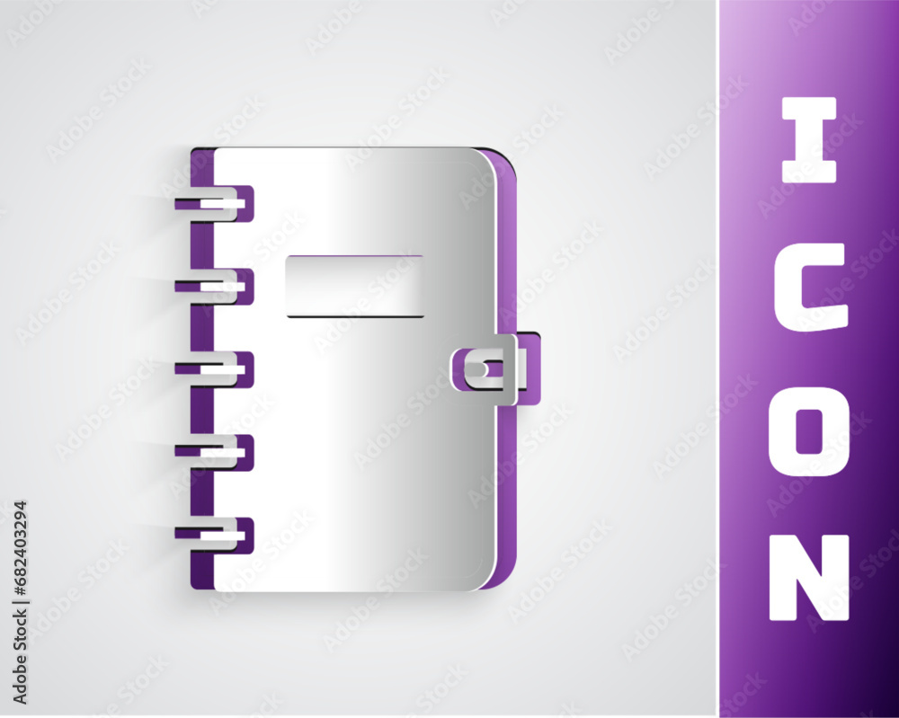 Poster paper cut notebook icon isolated on grey background. spiral notepad icon. school notebook. writing p