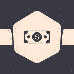 Grunge Stacks paper money cash icon isolated on grey background. Money banknotes stacks. Bill currency. Monochrome vintage drawing. Vector