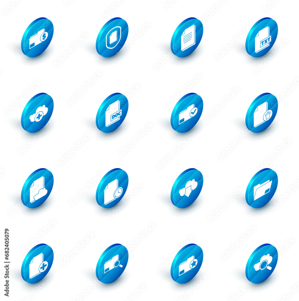 Poster set document protection concept, txt file document, add cloud, cloud storage text, doc, delete and f