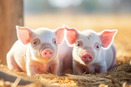 Portrait of cute Piglets in the pig farm