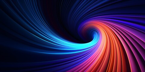 Fototapeta premium Abstract colorful circular lines on dark blue background copy negative space radial moving flow glow optical art 3d illustration