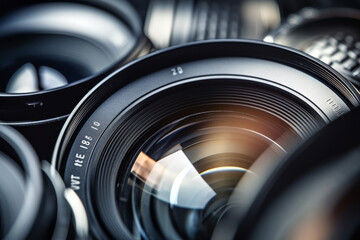 Photographic lens. Modern camera lenses with reflection