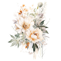 Composition of flowers in delicate, warm colors. Wedding bouquet, watercolor on a light background.
