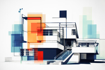Illustration of Bauhaus architecture art style - 682406287