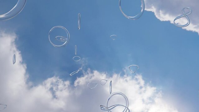 青空へと浮きあがっていく透明なメビウスの輪のシームレスなループアニメーション動画
