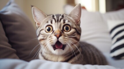 surprised cat make big eyes. American shorthair surprised cat or kitten funny face big eyes, cute, domestic, kitten, feline, Emotional surprised, kitty, wow