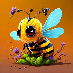 a colorful cartoon-styled cute honey Bees