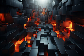 Fototapeta premium black and orange 3d abstract cubes background