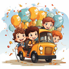Fototapeta premium Free vector school bus with kid's white background