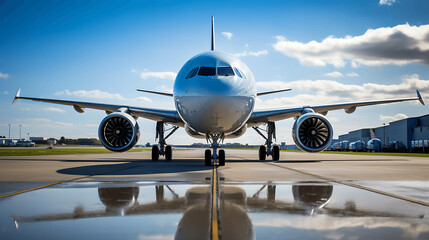 Naklejka premium Vista frontal de aviones comerciales de pasajeros
