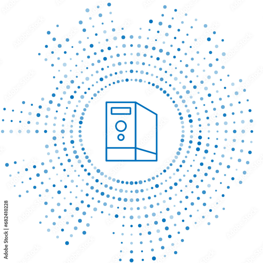 Poster blue line case of computer icon isolated on white background. computer server. workstation. abstract