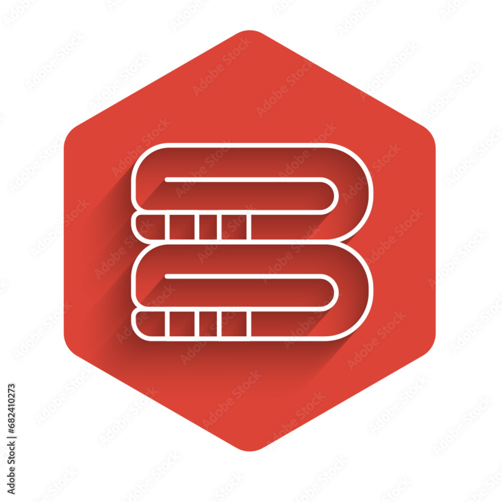 Aufkleber white line towel stack icon isolated with long shadow background. red hexagon button. vector