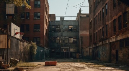 Hidden Court in the Alley Between Buildings Generative AI